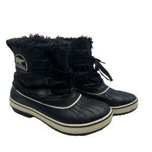 Sorel Tivoli Snow Boots Black Leather Faux Fur Size 7 NL1631-010 Winter